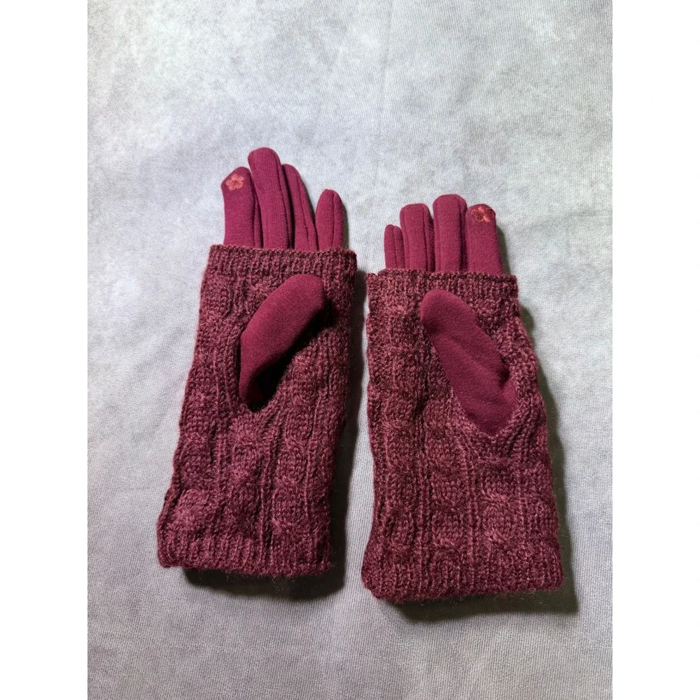 UGG Australia Burgundy Cable Knit 2-in-1 Touchscreen Gloves Fleece LinedRN148903